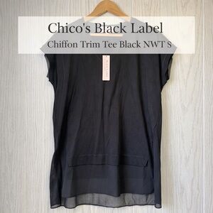 Chico’s Black Label Chiffon Trim Tee Black NWT S